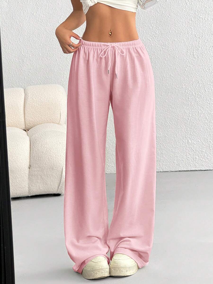 Düz Renk Bağcıklı Bel Düz Paça Jogger Pantolon