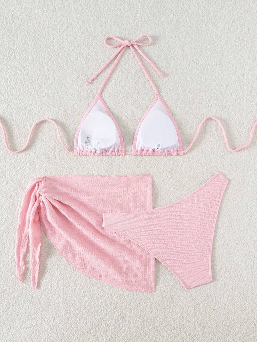 3 Parça Bikini Ve Düğümlü Mini Etek Takımı
