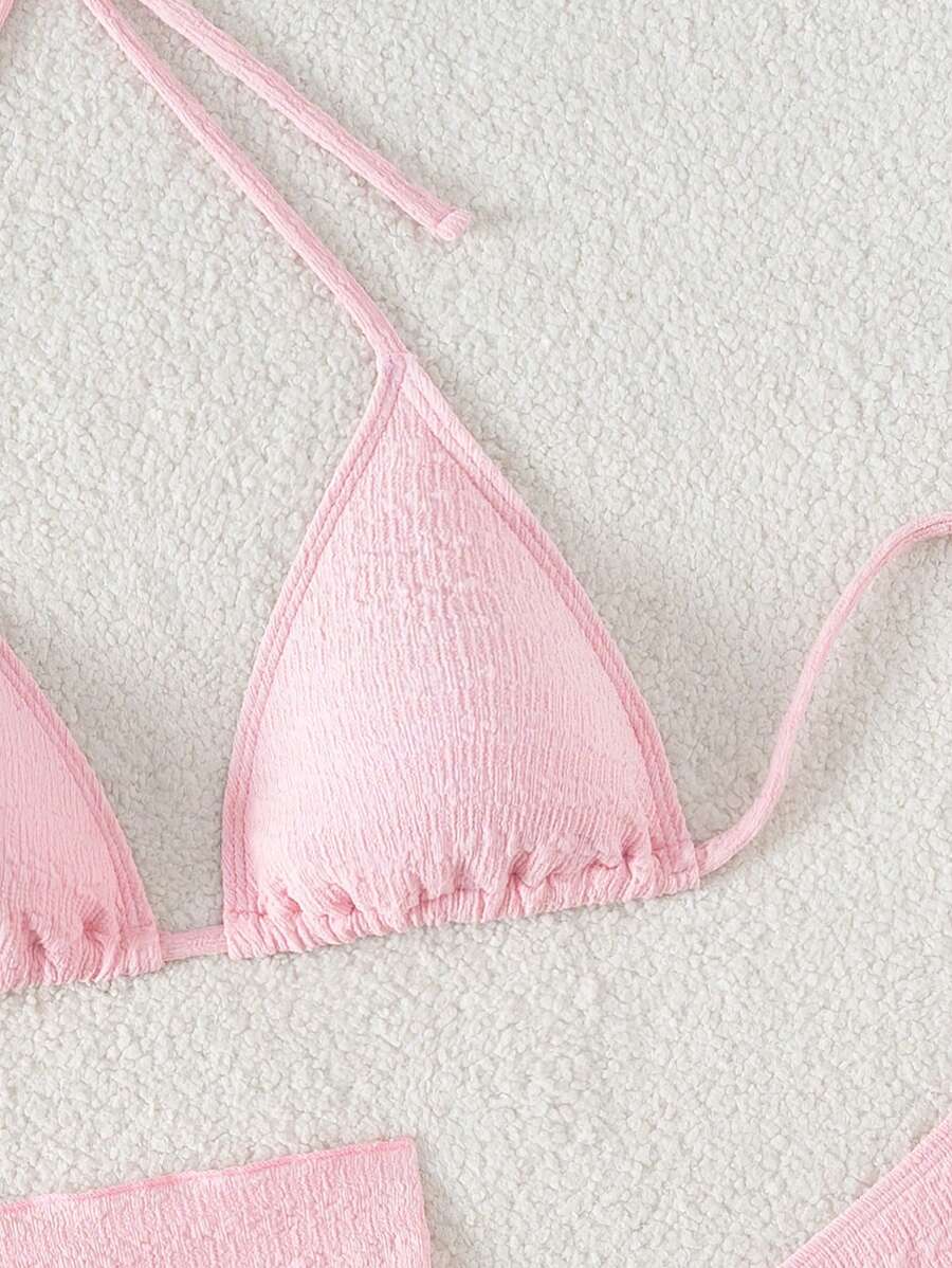 3 Parça Bikini Ve Düğümlü Mini Etek Takımı