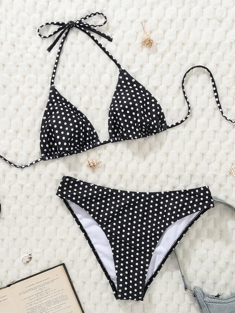 Çiçek Desenli Halter Bağcıklı Bikini Takımı