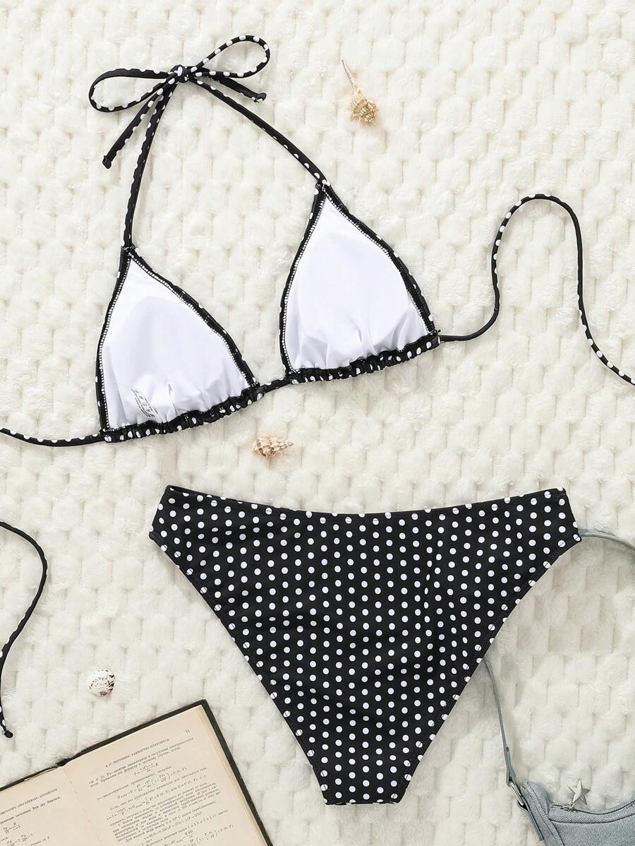 Çiçek Desenli Halter Bağcıklı Bikini Takımı