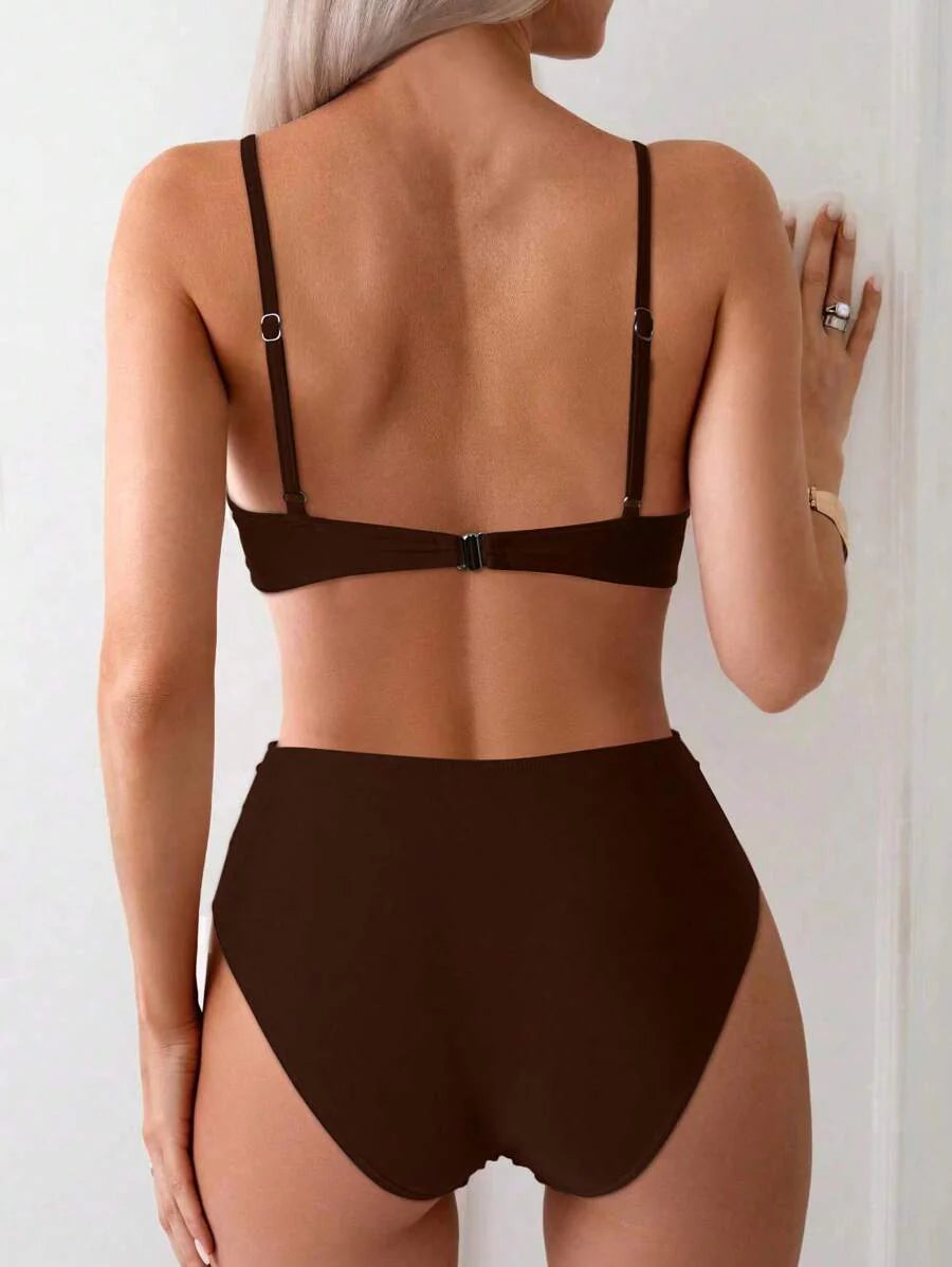 Askılı Yüksek Bel Balenli Bikini Takımı