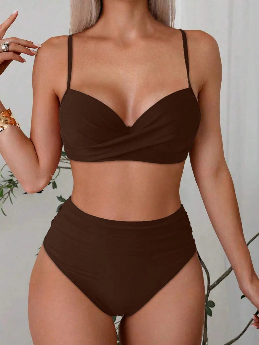 Askılı Yüksek Bel Balenli Bikini Takımı