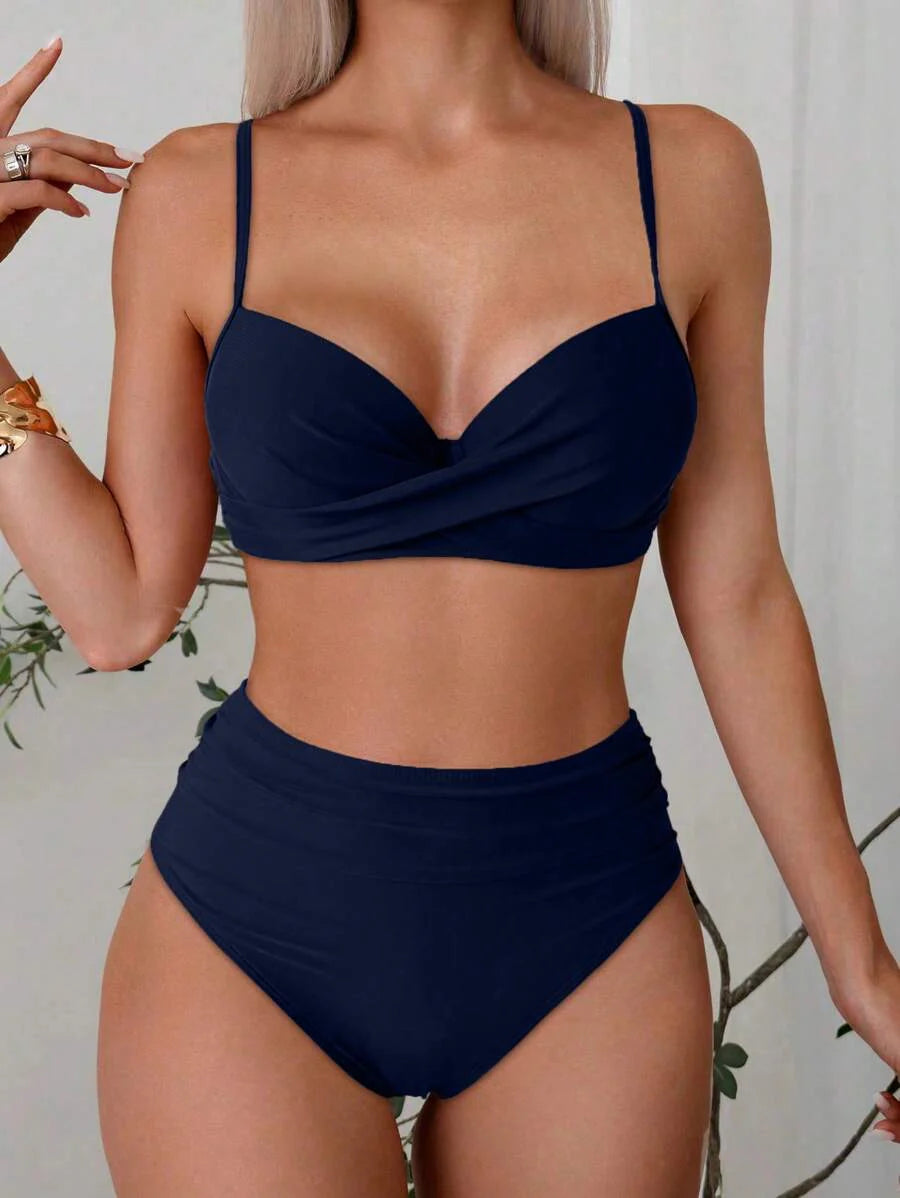 Askılı Yüksek Bel Balenli Bikini Takımı