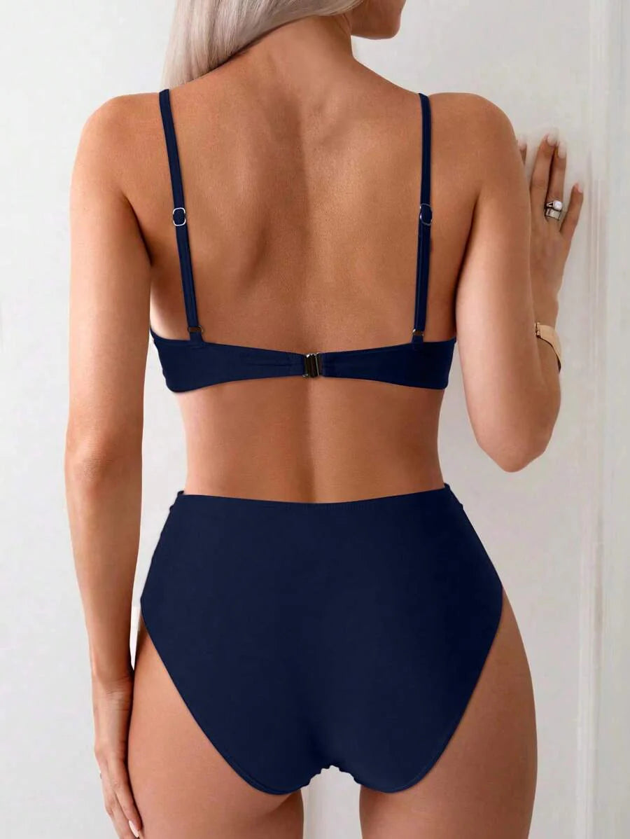 Askılı Yüksek Bel Balenli Bikini Takımı