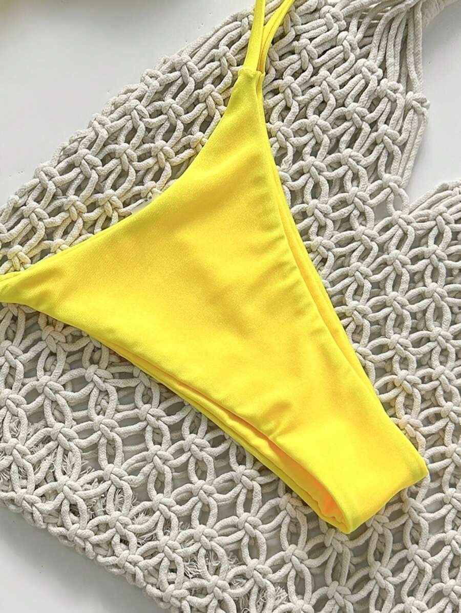 Pembe Straplez Bağcıklı Metal Detaylı Bikini Takımı