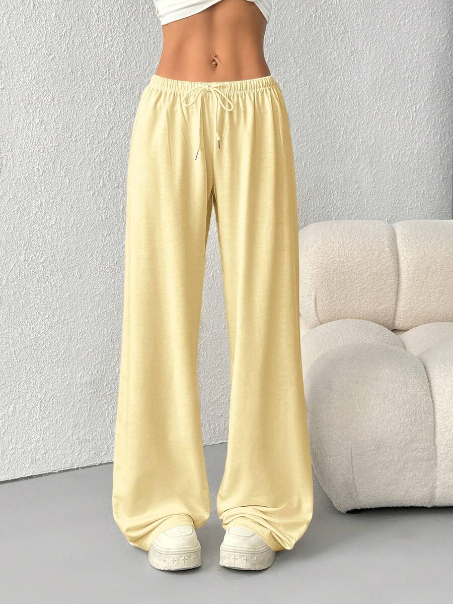 Düz Renk Bağcıklı Bel Düz Paça Jogger Pantolon