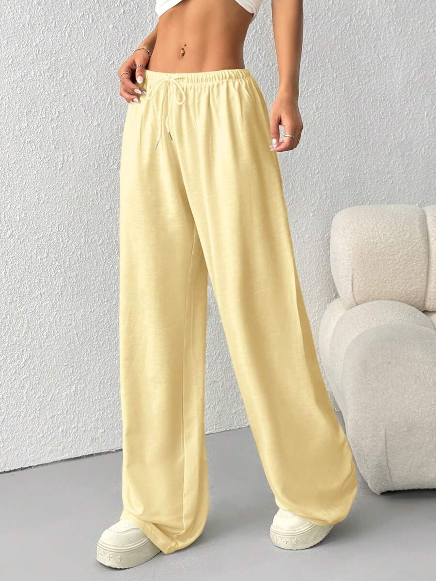 Düz Renk Bağcıklı Bel Düz Paça Jogger Pantolon