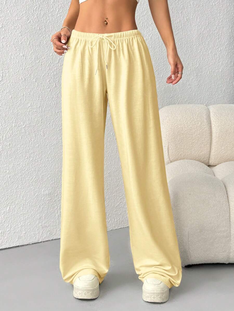 Düz Renk Bağcıklı Bel Düz Paça Jogger Pantolon