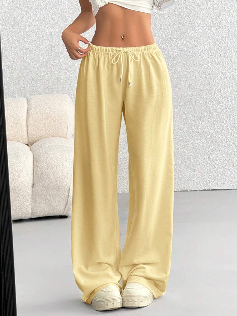 Düz Renk Bağcıklı Bel Düz Paça Jogger Pantolon
