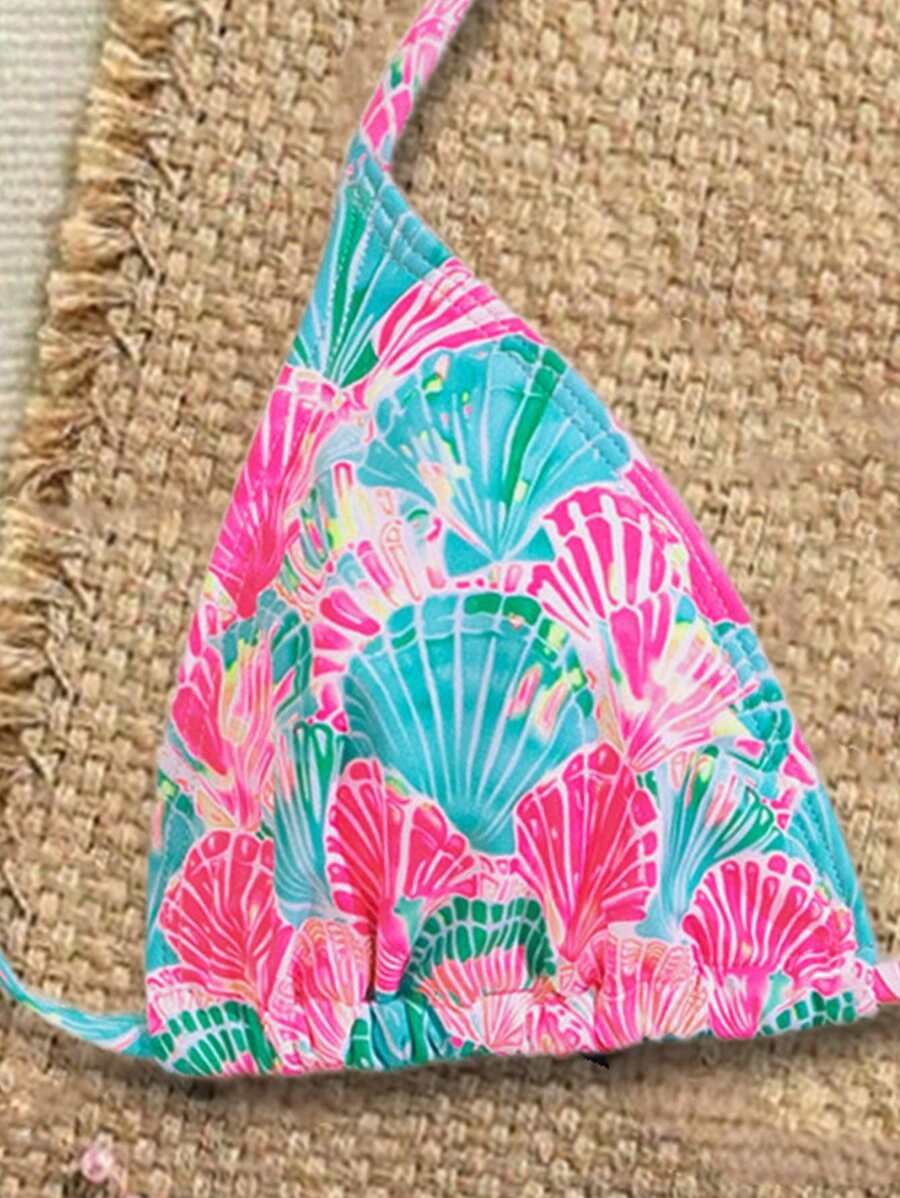 Çiçek Desenli Halter Bağcıklı Bikini Takımı