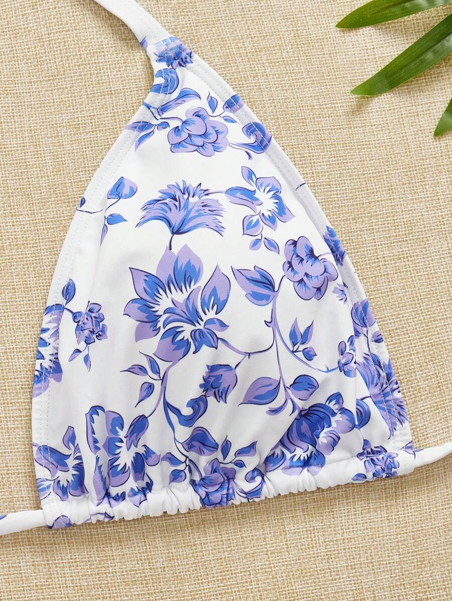 Büyük Beden Boyundan Bağlamalı Baskılı Bikini Takımı