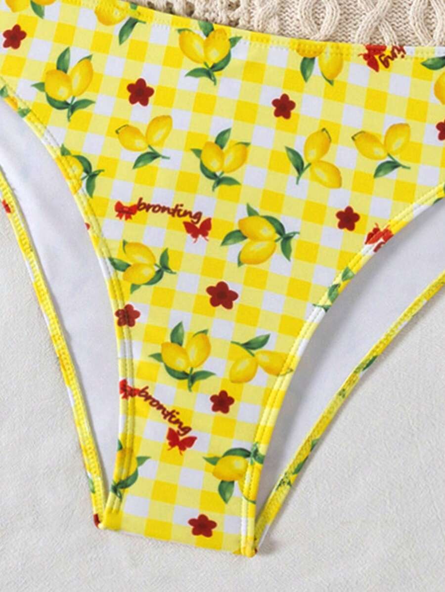 Çiçek Desenli Halter Bağcıklı Bikini Takımı