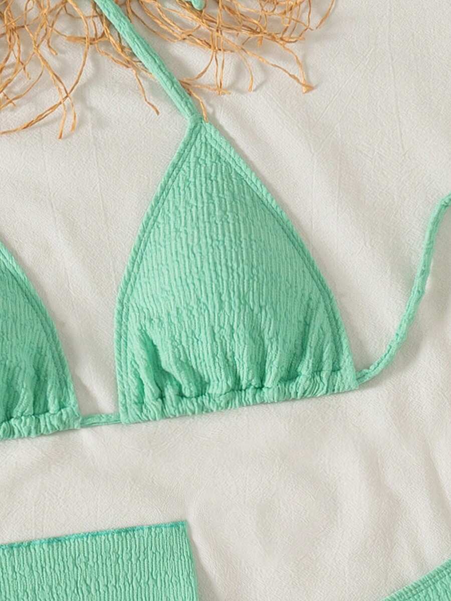 3 Parça Bikini Ve Düğümlü Mini Etek Takımı