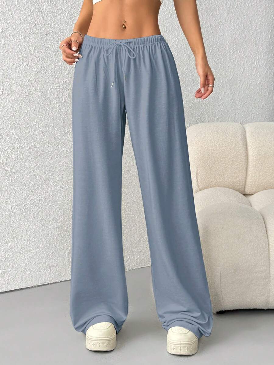 Düz Renk Bağcıklı Bel Düz Paça Jogger Pantolon