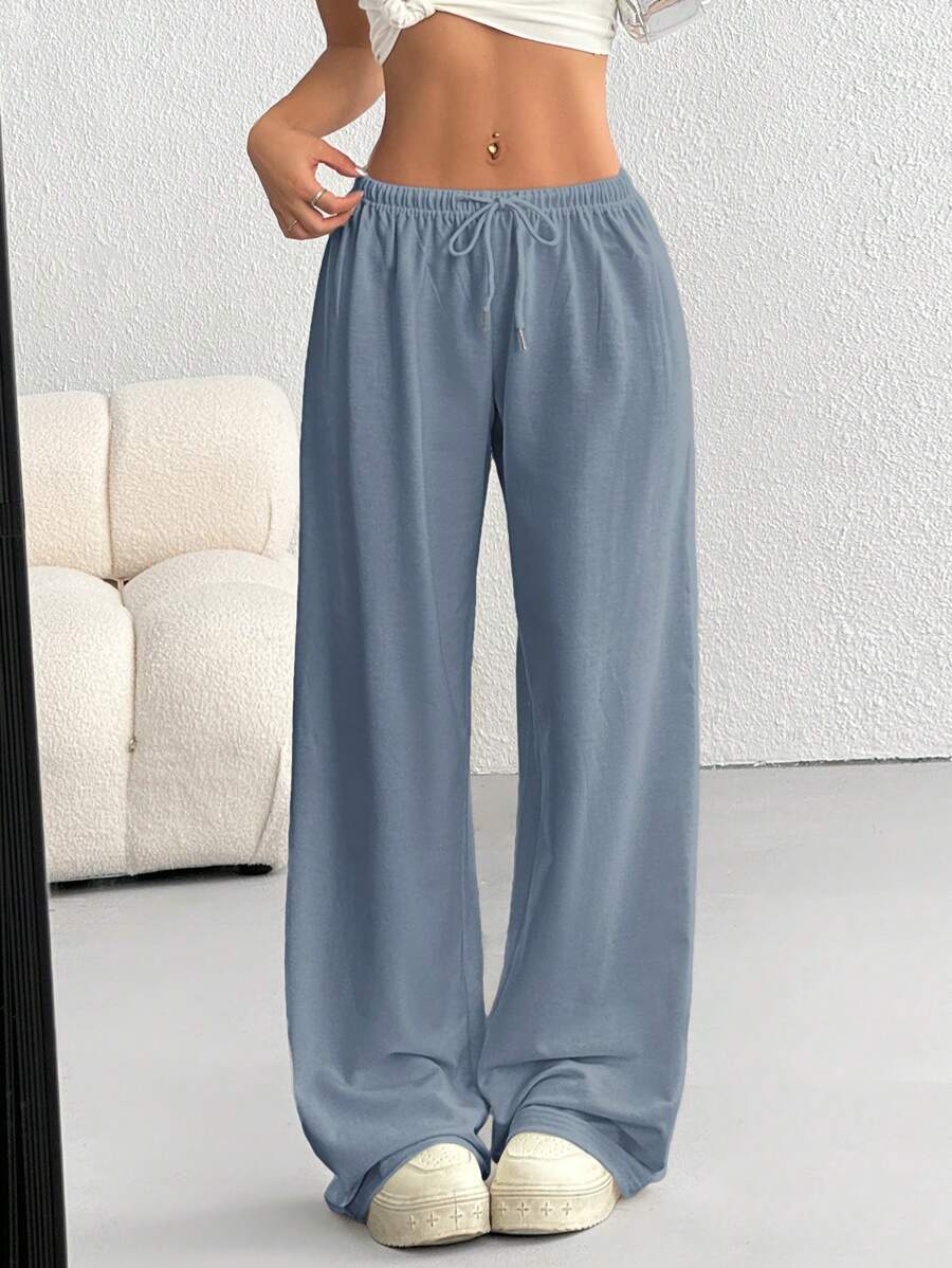 Düz Renk Bağcıklı Bel Düz Paça Jogger Pantolon