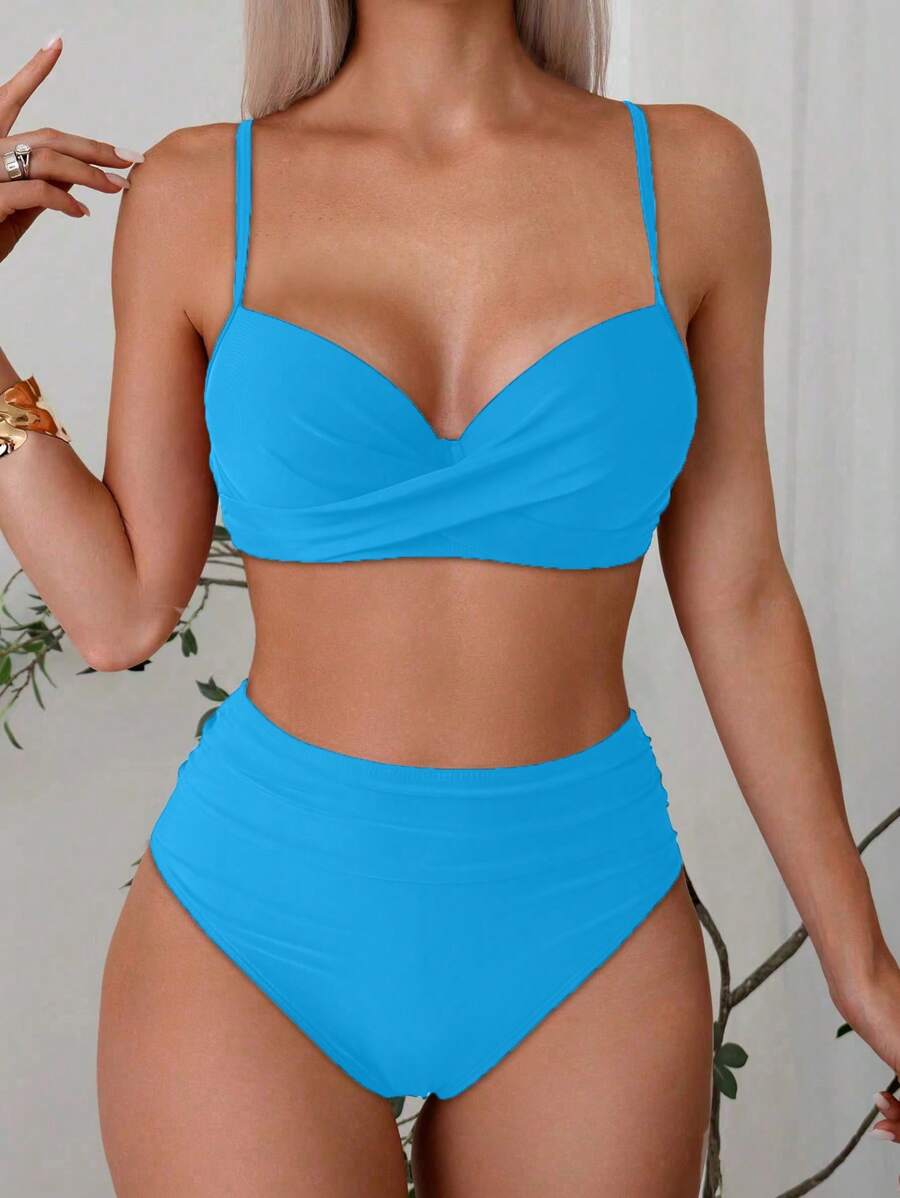 Askılı Yüksek Bel Balenli Bikini Takımı