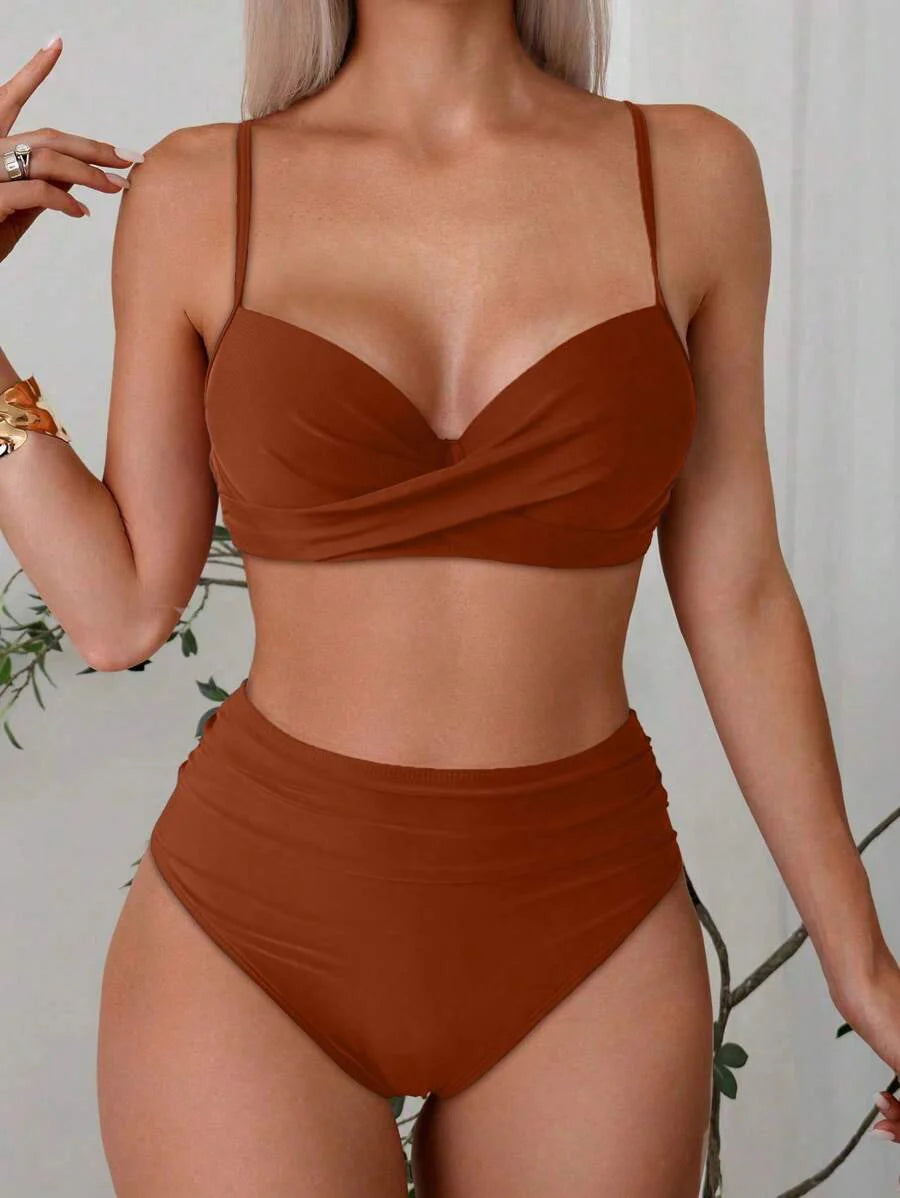 Askılı Yüksek Bel Balenli Bikini Takımı