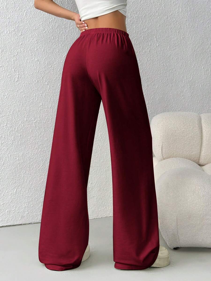 Düz Renk Bağcıklı Bel Düz Paça Jogger Pantolon