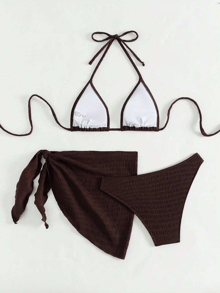 3 Parça Bikini Ve Düğümlü Mini Etek Takımı