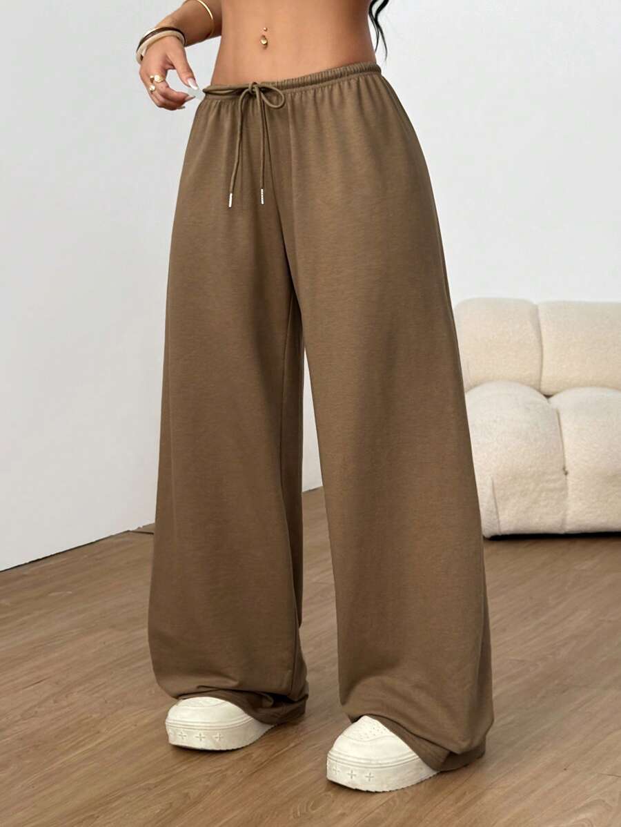 Düz Renk Bağcıklı Bel Düz Paça Jogger Pantolon