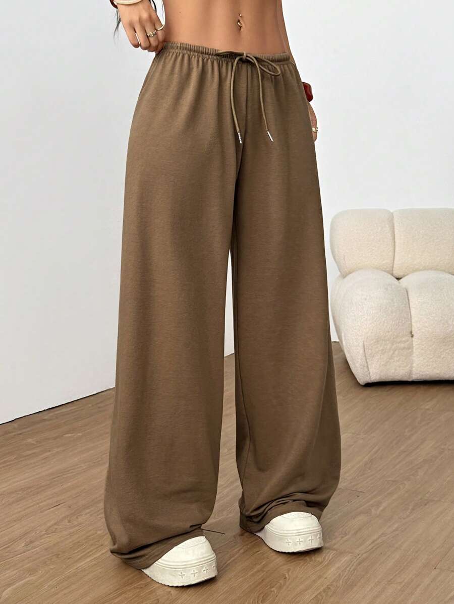 Düz Renk Bağcıklı Bel Düz Paça Jogger Pantolon