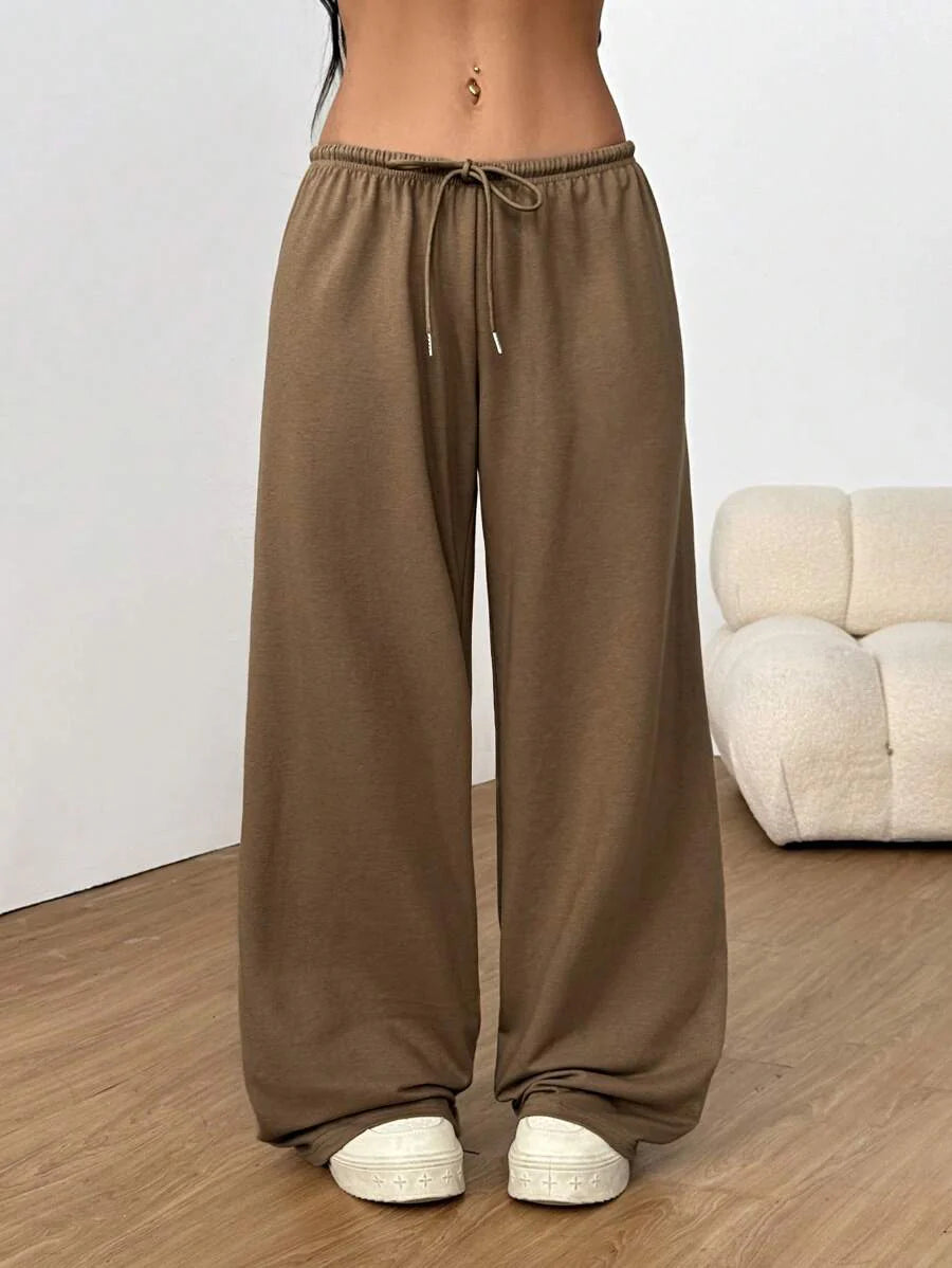 Düz Renk Bağcıklı Bel Düz Paça Jogger Pantolon