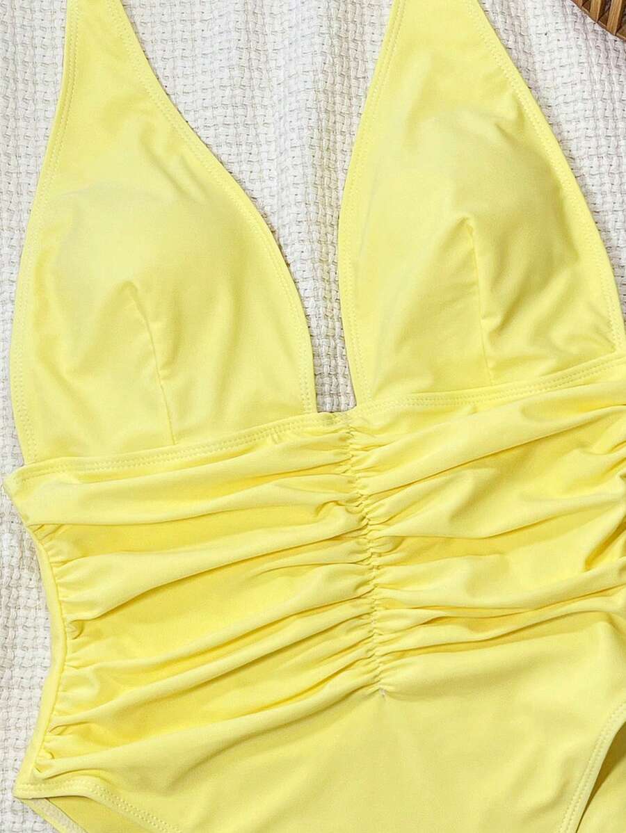 Halter Yaka Sade Tek Parça Mayo
