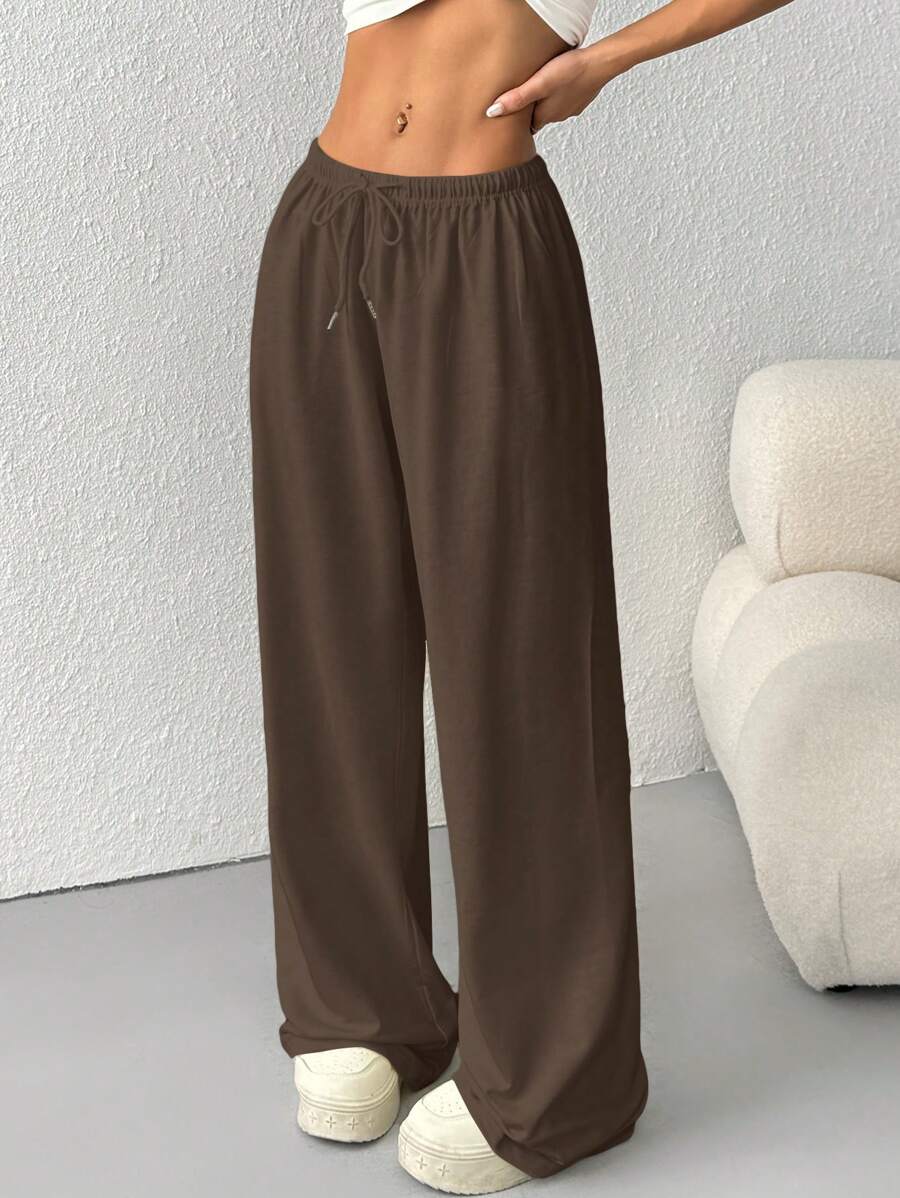 Düz Renk Bağcıklı Bel Düz Paça Jogger Pantolon