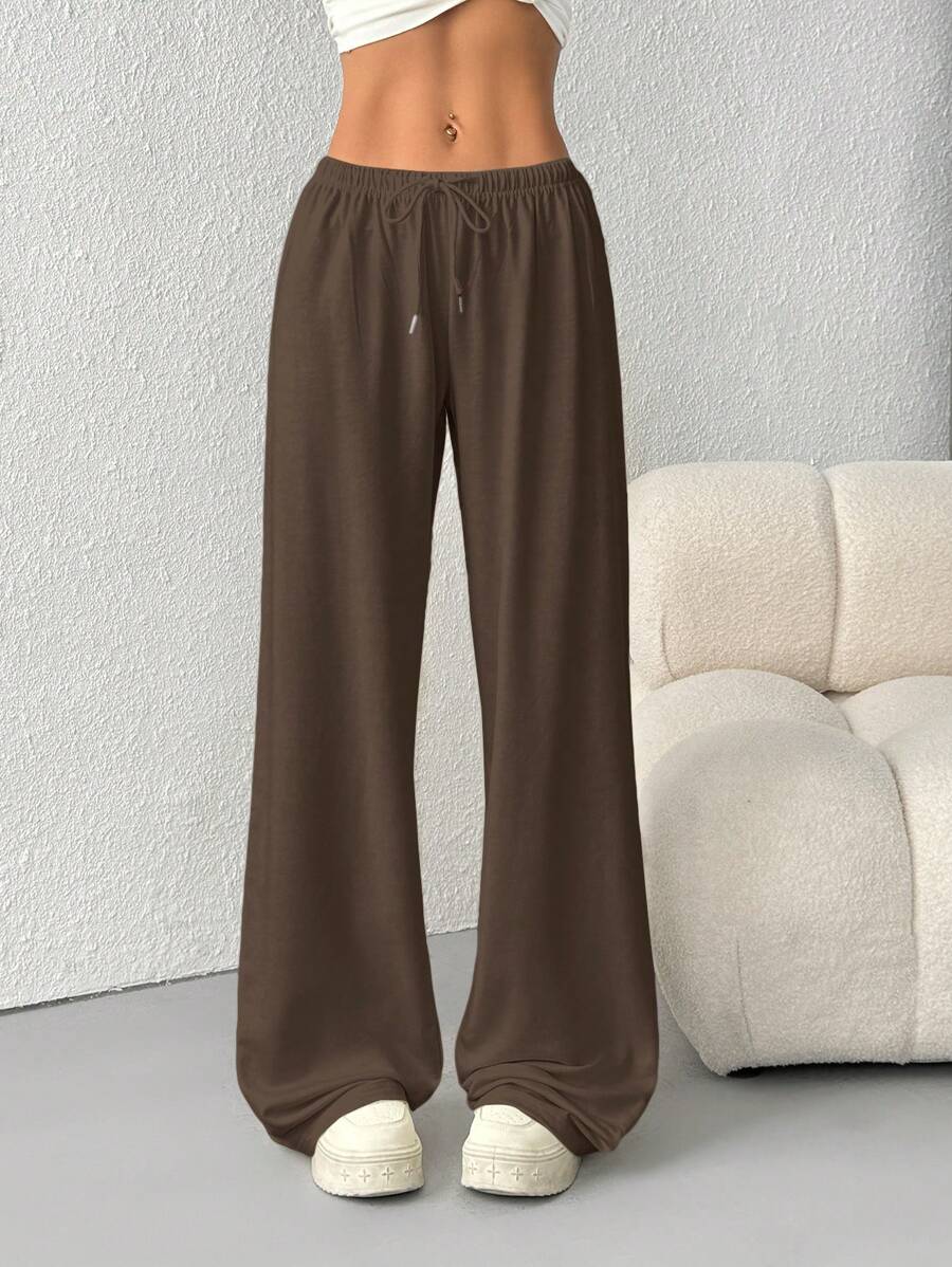 Düz Renk Bağcıklı Bel Düz Paça Jogger Pantolon