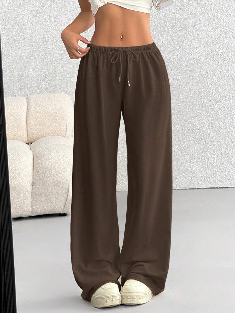 Düz Renk Bağcıklı Bel Düz Paça Jogger Pantolon