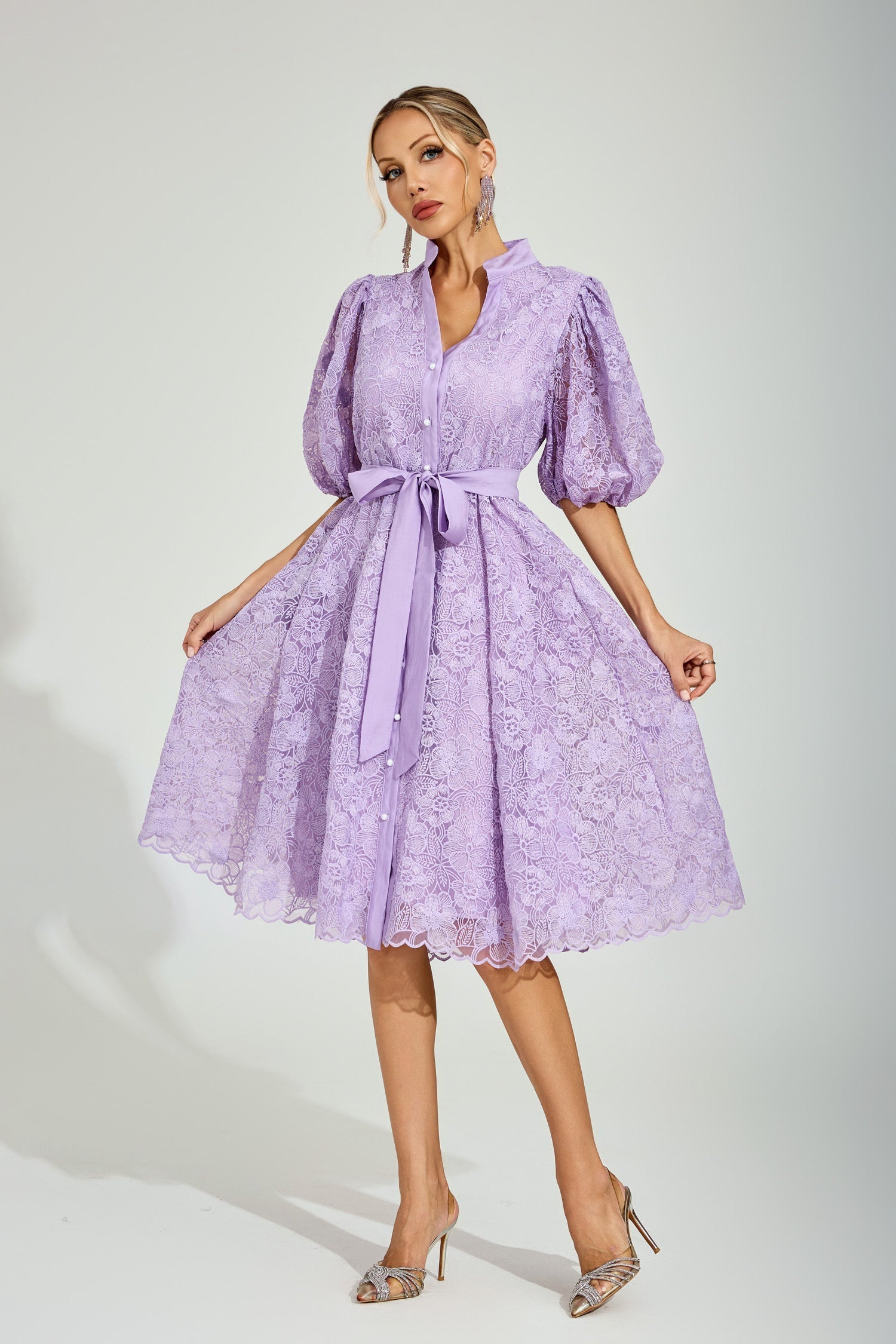Lilac Blossom Lace Midi Dress