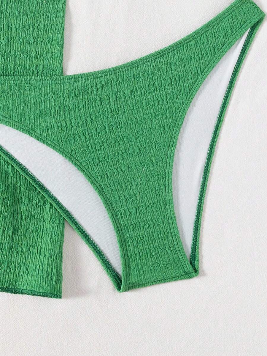 3 Parça Bikini Ve Düğümlü Mini Etek Takımı