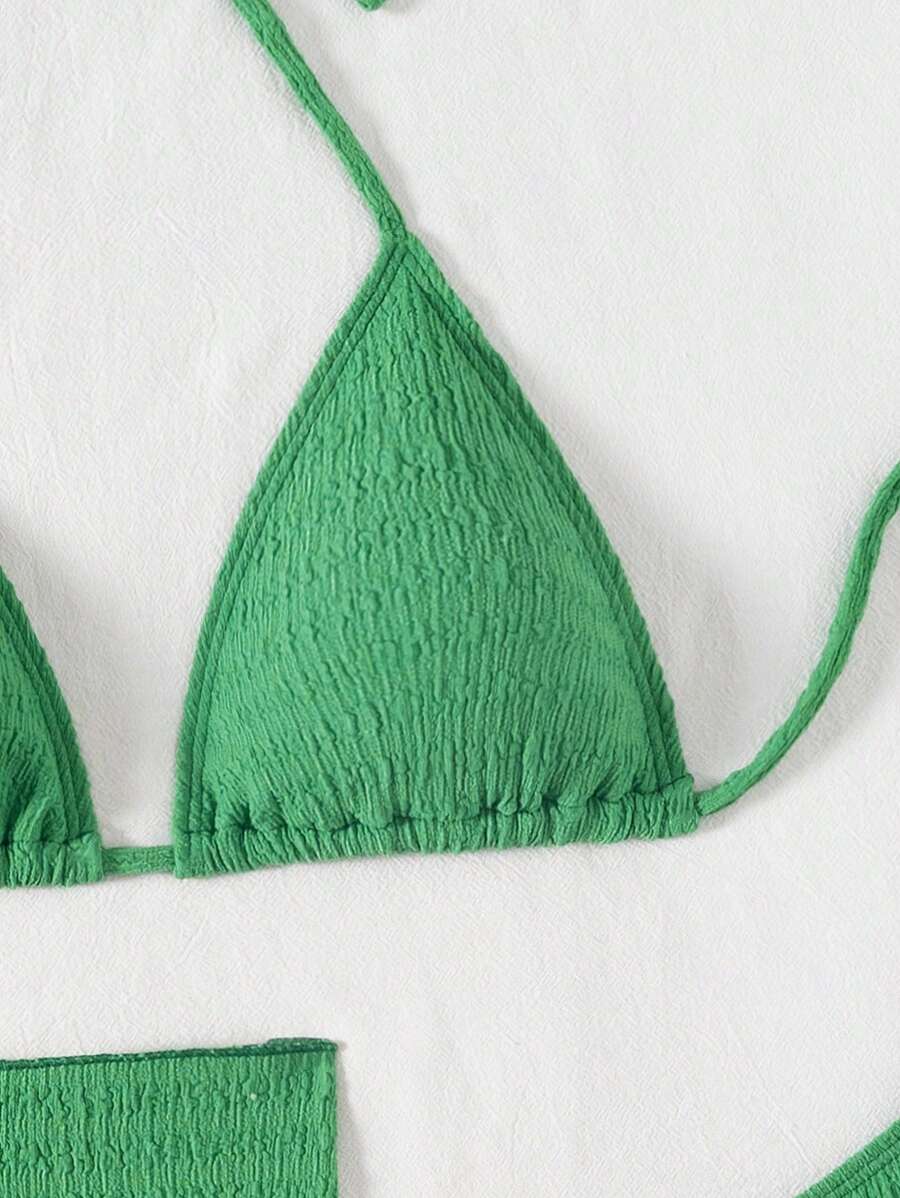 3 Parça Bikini Ve Düğümlü Mini Etek Takımı