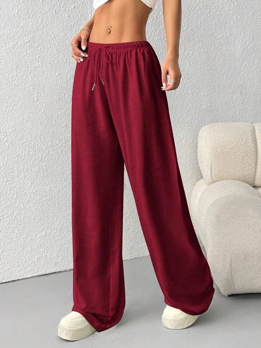 Düz Renk Bağcıklı Bel Düz Paça Jogger Pantolon