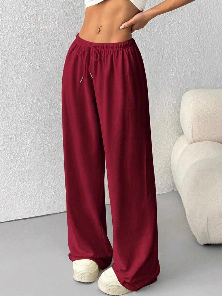 Düz Renk Bağcıklı Bel Düz Paça Jogger Pantolon