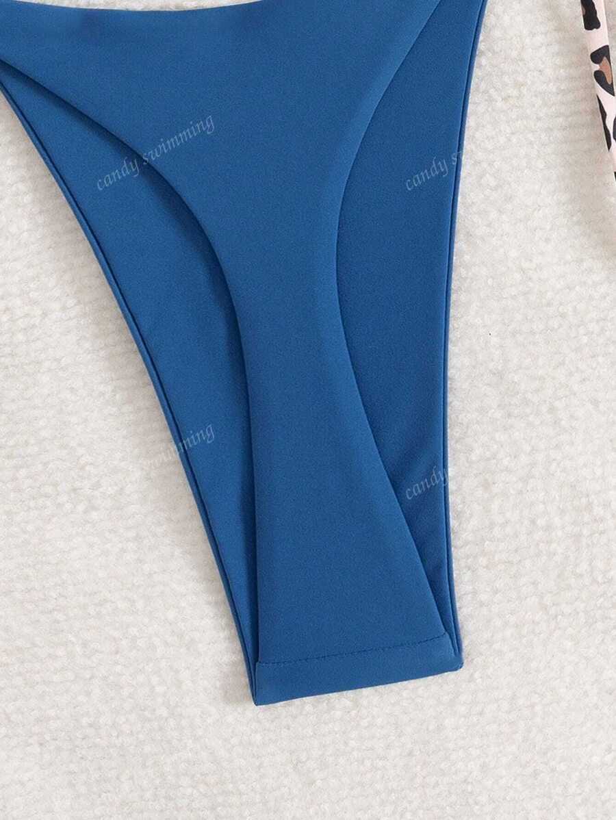 Leopar Desenli Boyundan Bağlamalı Bikini Takımı