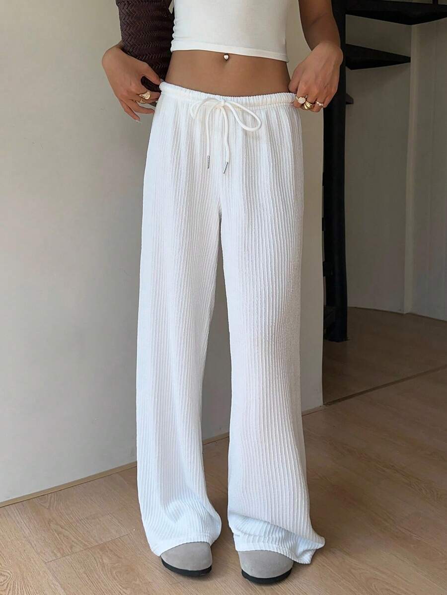 Düz Renk Bağcıklı Bel Düz Paça Jogger Pantolon
