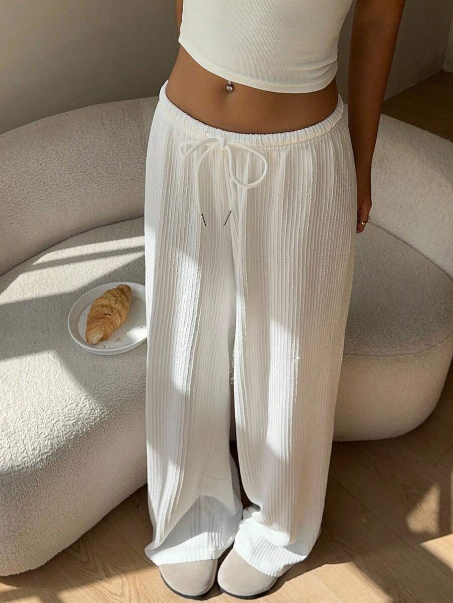 Düz Renk Bağcıklı Bel Düz Paça Jogger Pantolon