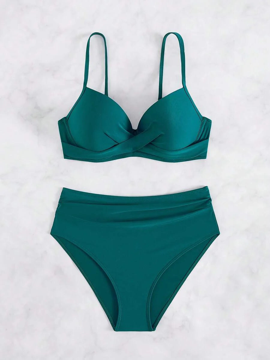 Askılı Yüksek Bel Balenli Bikini Takımı