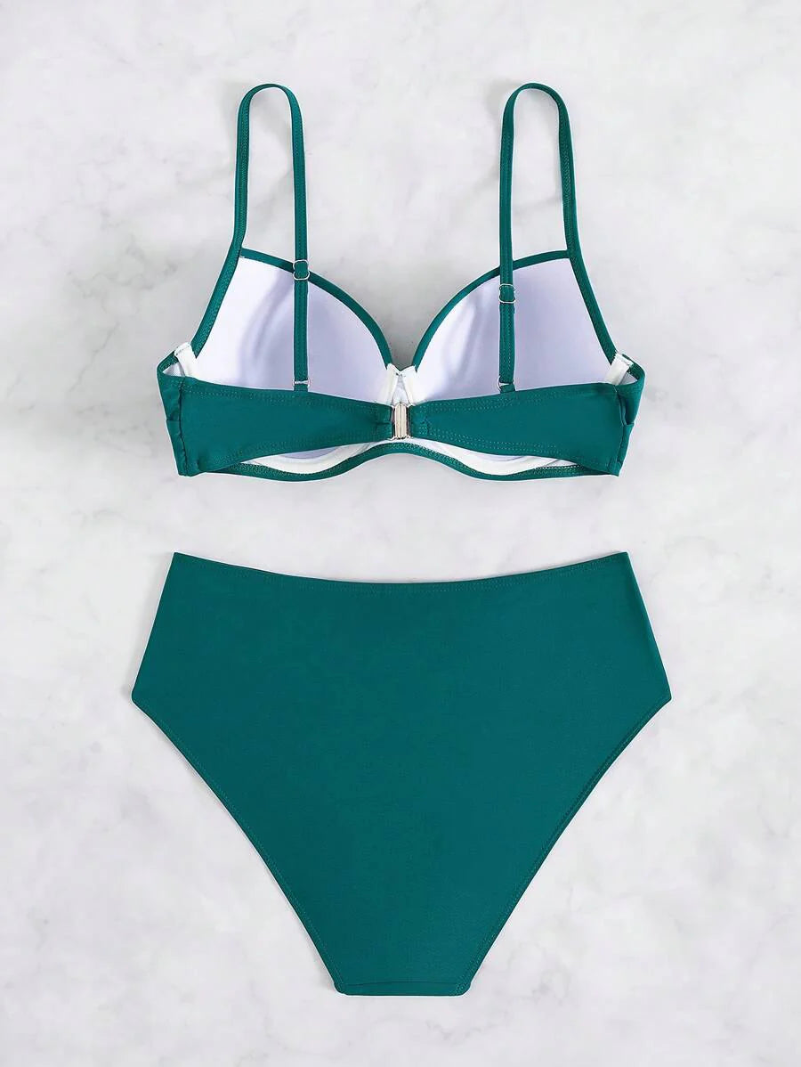 Askılı Yüksek Bel Balenli Bikini Takımı