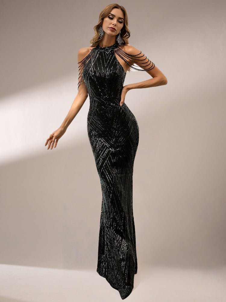 Perla Beaded Chain Maxi Dress