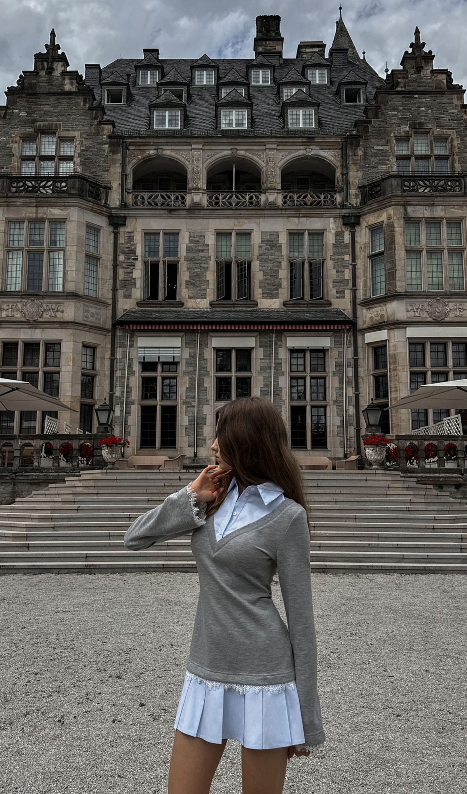 Hemdblusen-Minikleid mit Imitationsspitzenbesatz 
