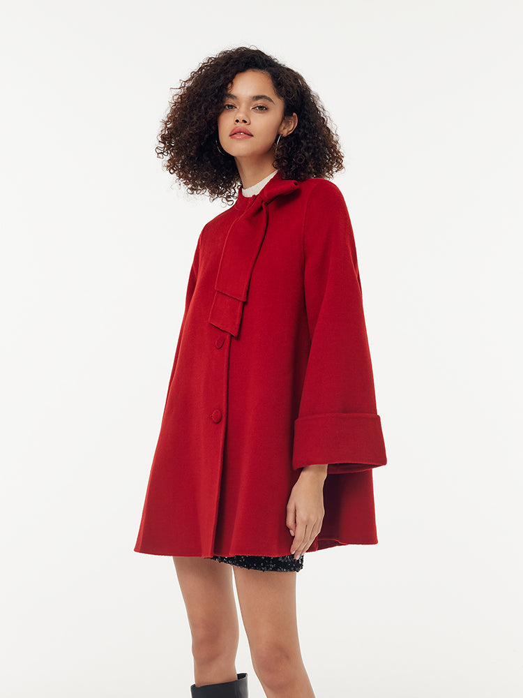 Damenmantel aus Tencel-Wolle mit Schleife 