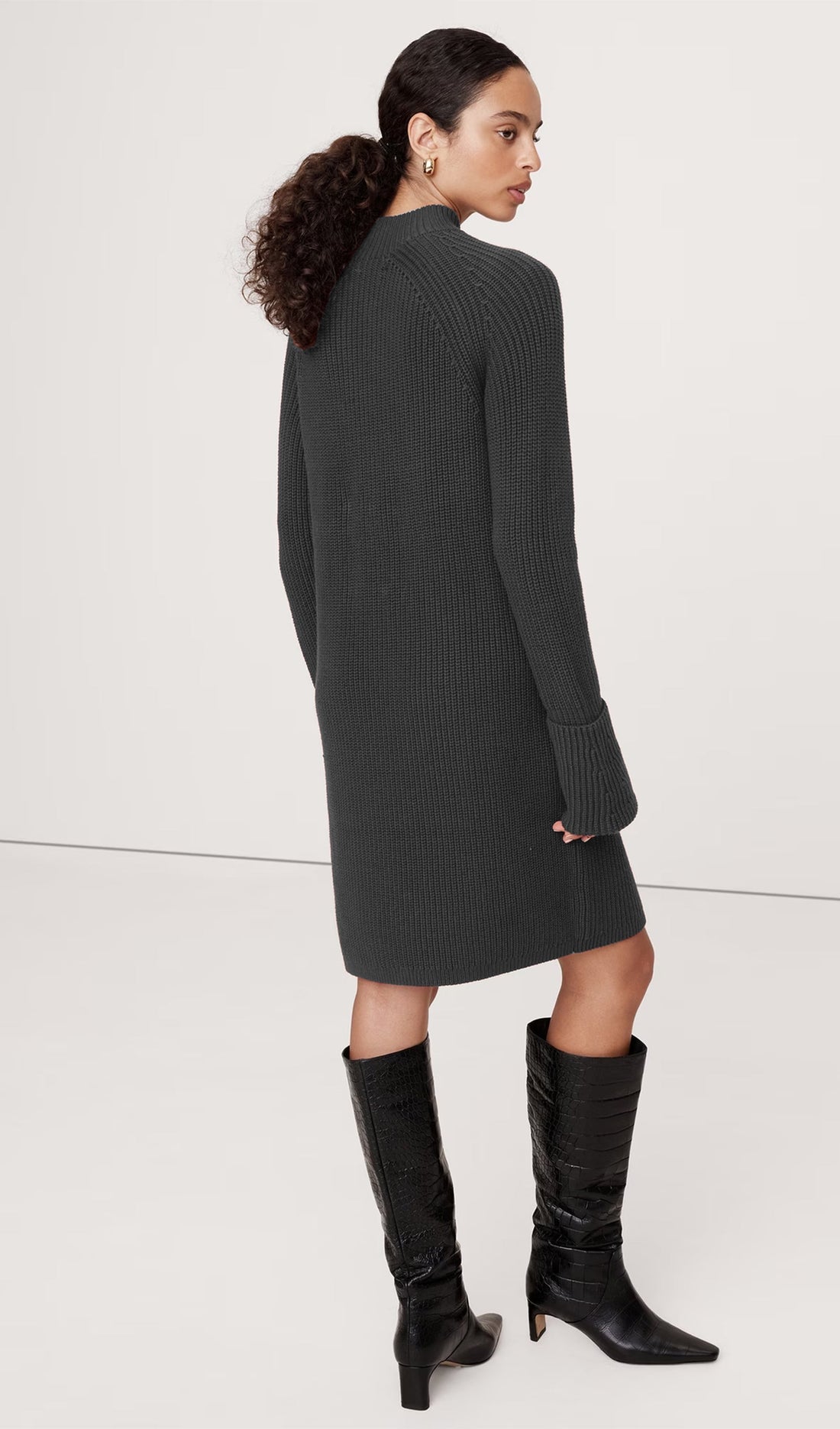 Solid Cotton-Wool Mini Sweater Dress - Black 