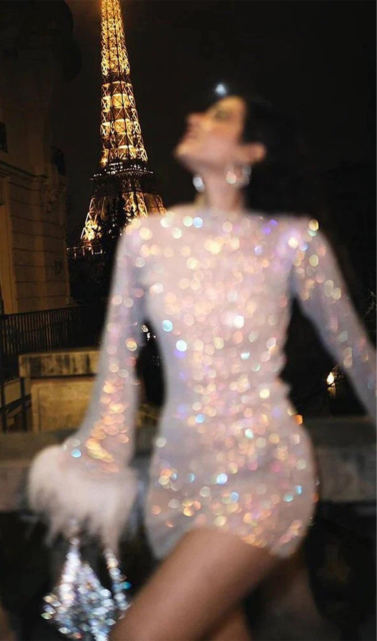 Transparent Rhinestone Mini Dress 
