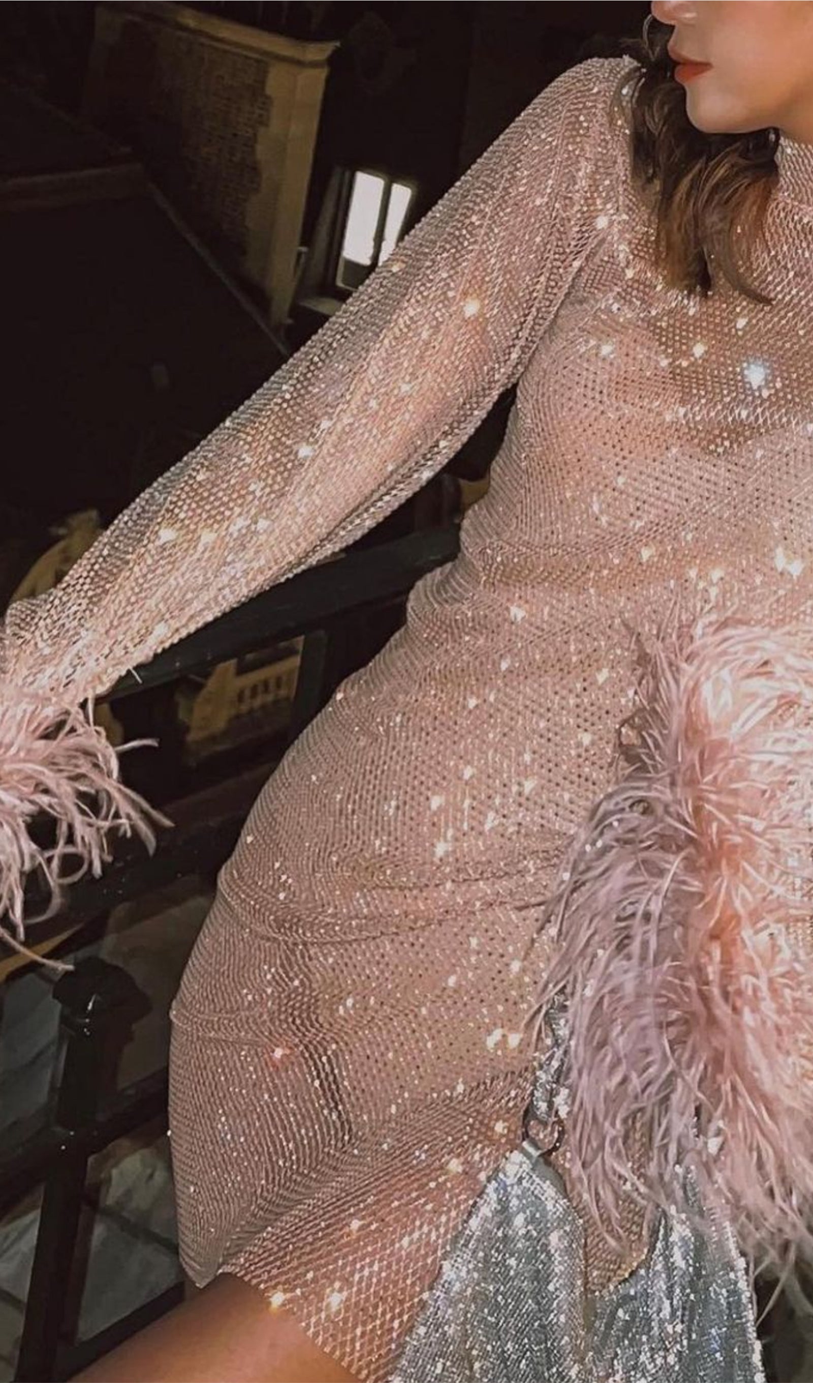 Transparent Rhinestone Mini Dress 
