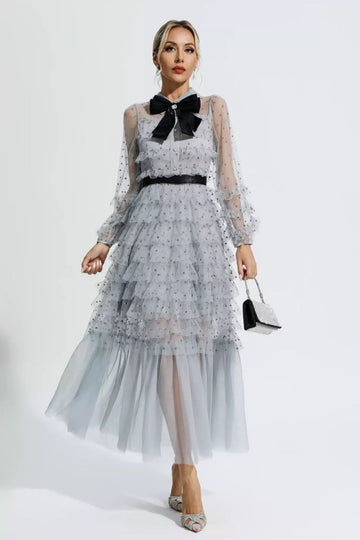 Mesh Maxi Dress with Bow 