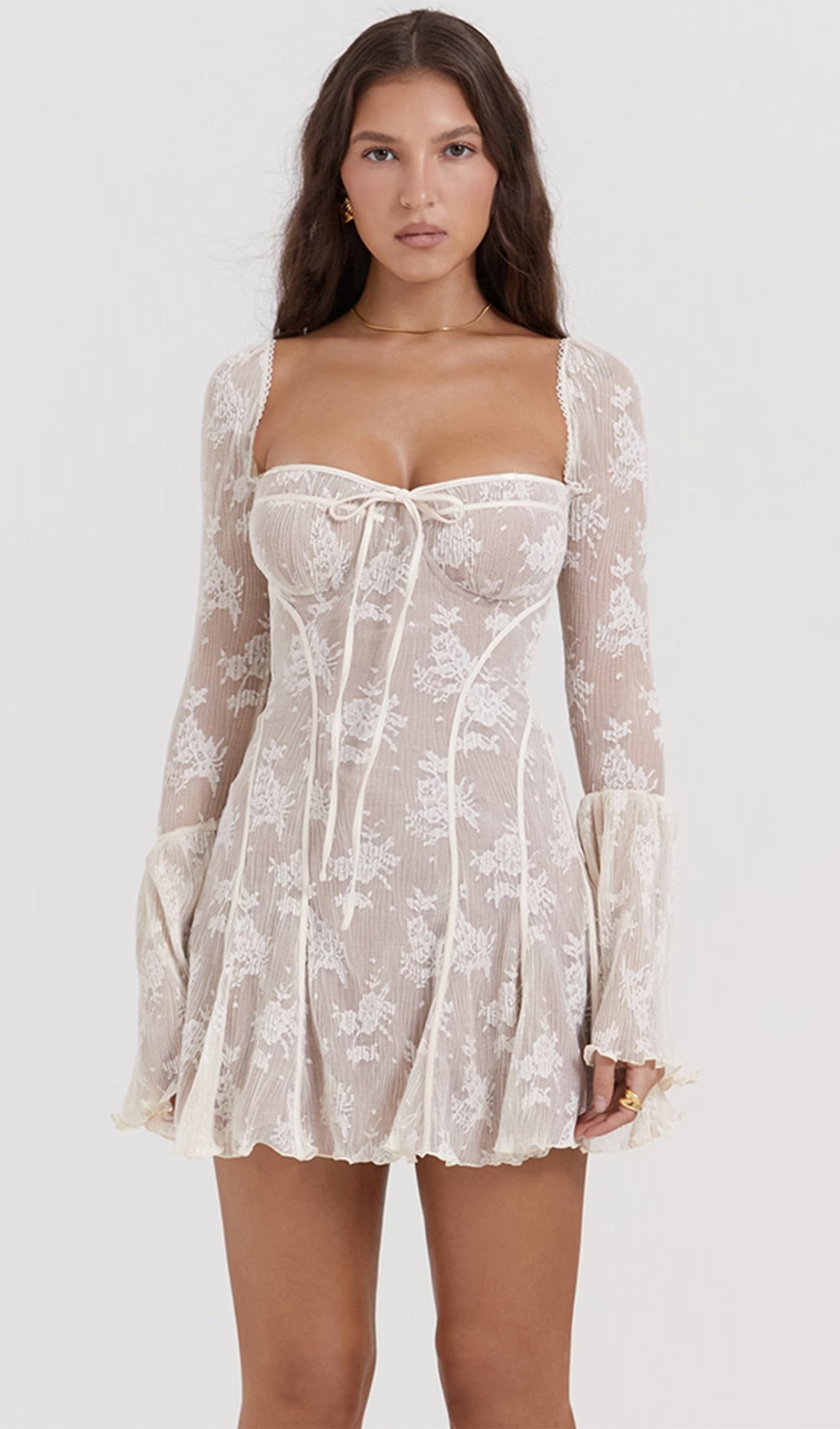 Kavita Ivory Lace Mini Dress 