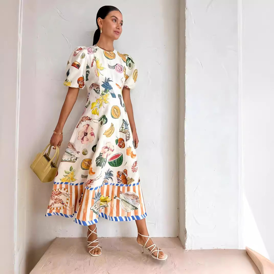 Fashion Graffiti Print Slim Fit Versatile Maxi Dress
